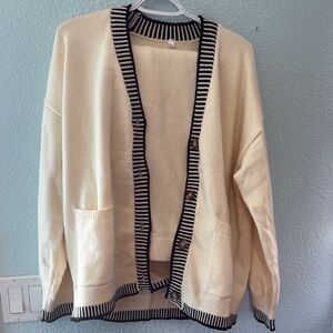 Cream and Black Striped Women's Sweater